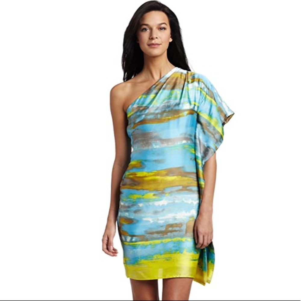 Calvin Klein One Shoulder Dress - Blue and Green